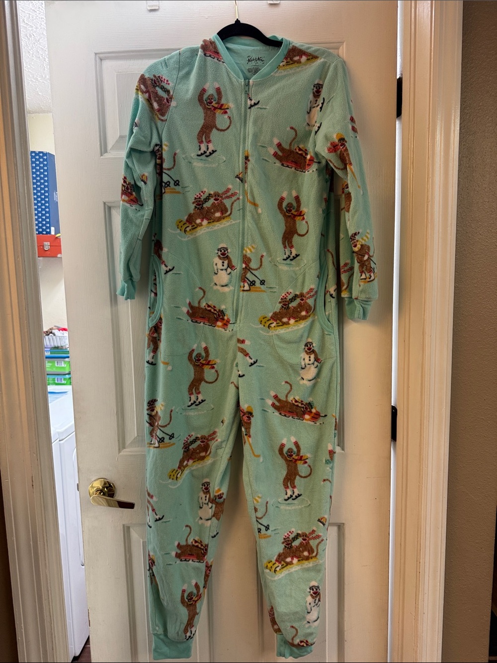 Nick & Nora Mint Green Holiday Animal Print Onesie